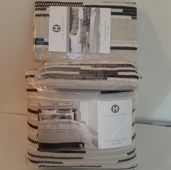 HOTEL COLLECTION Global Stripe Linen King Duvet Cover & 2 Standard Shams - Picture 5 of 16